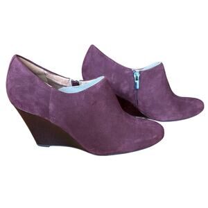 Clarks Artisan Burgandy Leather Suede Wedge Ankle Booties Size 9M NWT